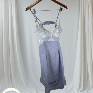 BCBGMAXAZRIA Runway Dot Dress Size 2 Celestial Blue White Summer Sleeveless open